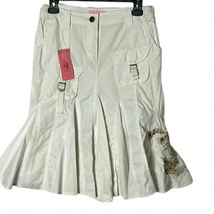 Vintage NWT pleated Swing flare skirt  S.Embroidered,pockets,sheer,Pudding Jeans